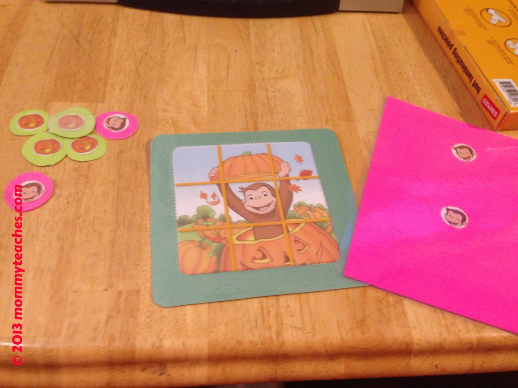 I laminated the Curious George tic-tac-toe game so that it could last longer!